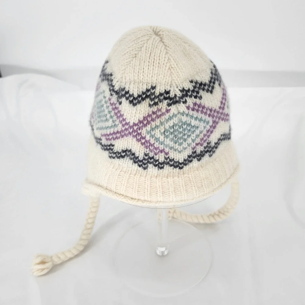 Carhartt Womens Picket Sherpa Lined Knit Earflap Hat Cream Fair Isle Lambswool